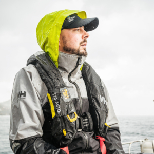 Christoph sailing on a rainy day