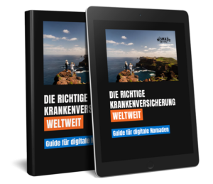 Der Nomadenleitfaden als Buch und auf einem Tablet, auf deutsch