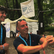 Aaron Schnakenberg and James Meads taking a selfie together at the Bansko Nomad Fest 2024